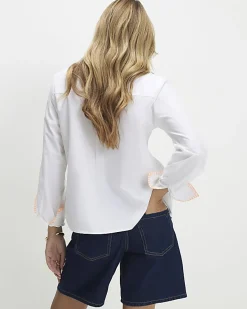 White Embroidered Graphic Shirt