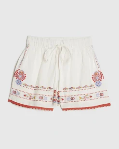 White Embroidered Shorts