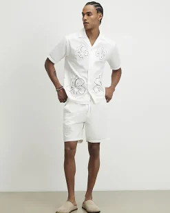 White Embroidered Shorts