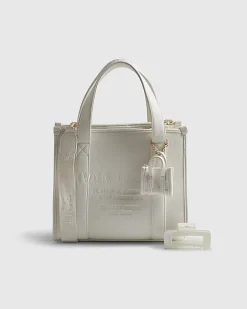White Faux Leather Embroidered Tote Bag