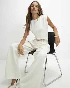 White Fitted Knit Sleeveless Top