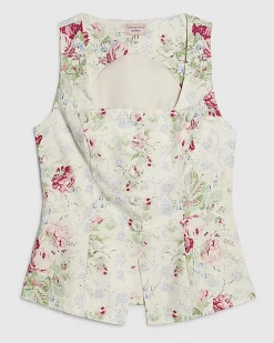 White Floral Cotton Waistcoat