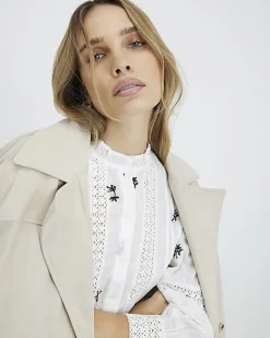 White Floral Embroidered Shirt