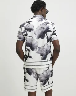 White Floral Print Shirt & Short Set