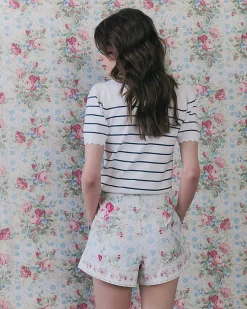 White Floral Printed Cotton Shorts
