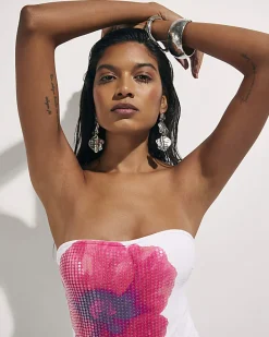 White Floral Sequin Swimsuit