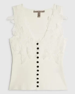White Flower Lace Embroidered Vest Top