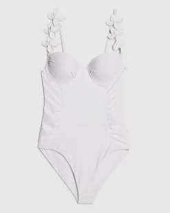 White Flower Trim Swimsuit