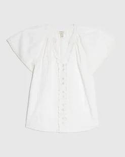 White Frill Detail Short Sleeve Blouse