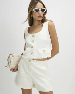 White Fringe Hem Boucle Waistcoat