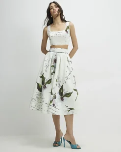 White Full Pintuck Midi Skirt
