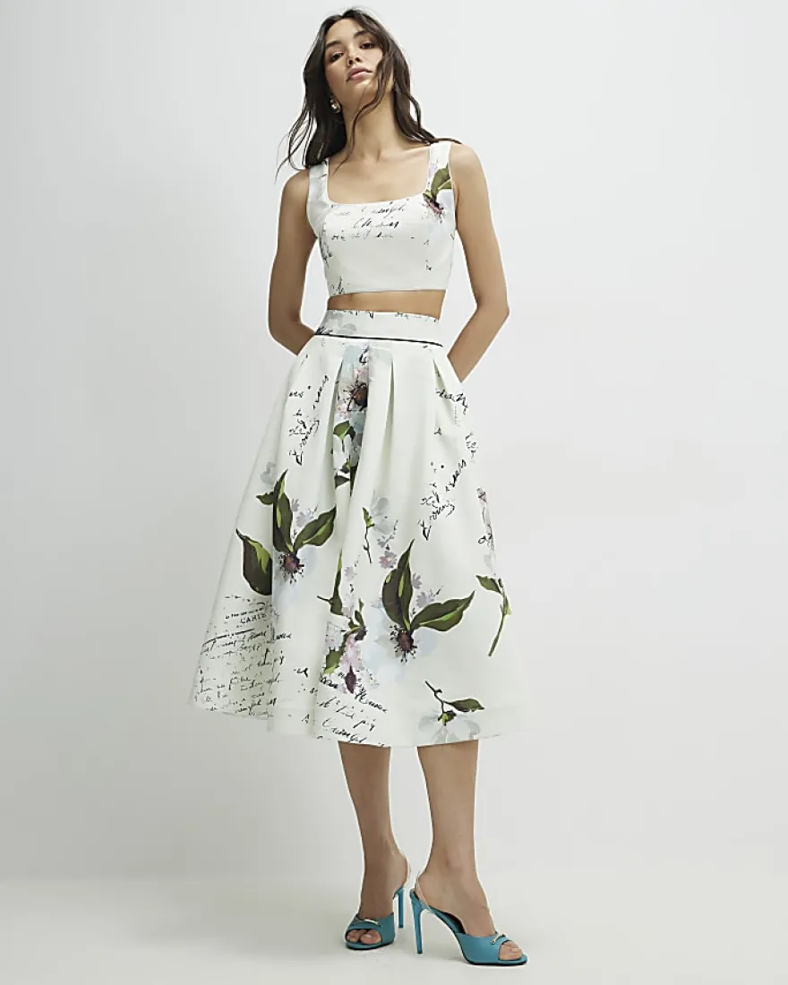 White Full Pintuck Midi Skirt