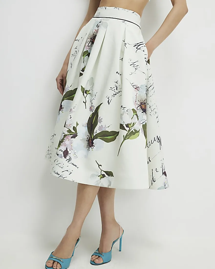 White Full Pintuck Midi Skirt