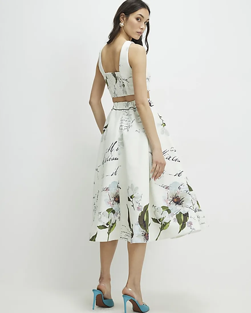 White Full Pintuck Midi Skirt