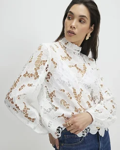White High Neck Lace Blouse
