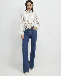 White High Neck Lace Blouse