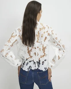 White High Neck Lace Blouse