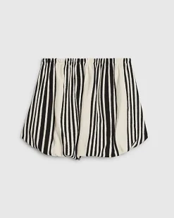 White Jersey Striped Bubble Hem Bandeau Top