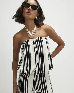 White Jersey Striped Bubble Hem Bandeau Top