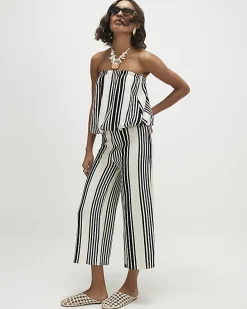 White Jersey Striped Bubble Hem Bandeau Top