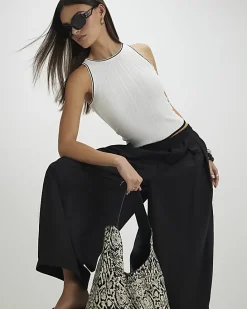 White Knit Ribbed Tipped Vest Top