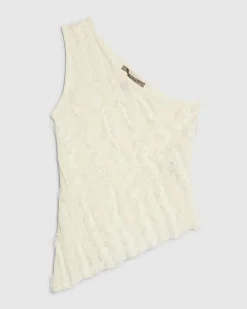White Knitted Asymmetric Fringed Top
