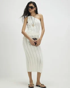 White Knitted Asymmetric Fringed Top
