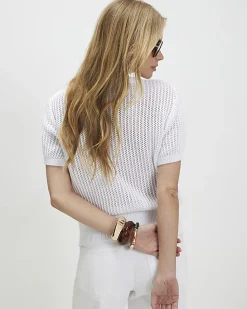 White Knitted Button Through T-Shirt
