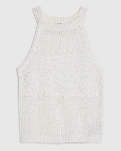White Knitted Pointelle Sequin Vest Top