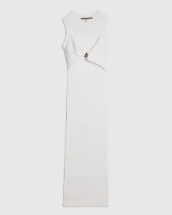 White Knitted Sleeveless Midi Dress