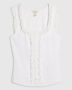 White Lace Trim Ruffle Tank Top