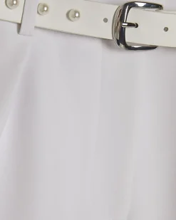 White Lace Trim Stud Belt Shorts