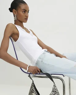White Lace Trim Tank Top