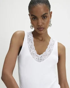 White Lace Trim Tank Top