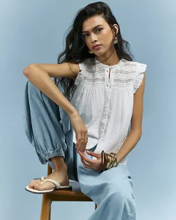 White Lace Yoke Blouse