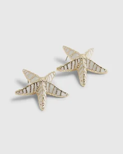 White Large Enamel Starfish Stud Earrings