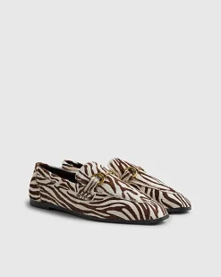 White Leather Zebra Loafers