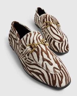 White Leather Zebra Loafers