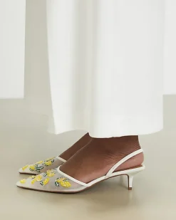 White Lemon Embroidered Court Heels