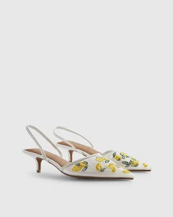 White Lemon Embroidered Court Heels