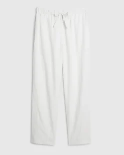 White Linen Blend Drawstring Tapered Trousers