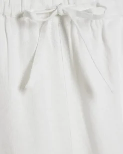 White Linen Blend Drawstring Tapered Trousers