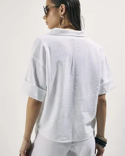 White Linen Blend Short Sleeve Shirt