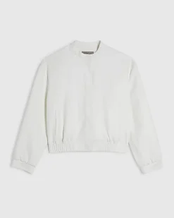 White Linen Blend Tailored Bomber Jacket
