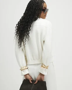 White Linen Blend Tailored Bomber Jacket