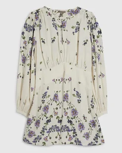 White Long Sleeve Floral Mini Dress