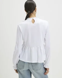 White Long Sleeve Frill Trim Smock Jersey Top