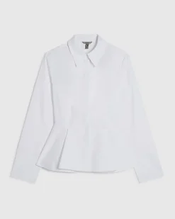 White Long Sleeve Peplum Shirt