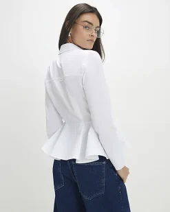 White Long Sleeve Peplum Shirt