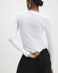 White Long Sleeve Popper Ribbed Top
